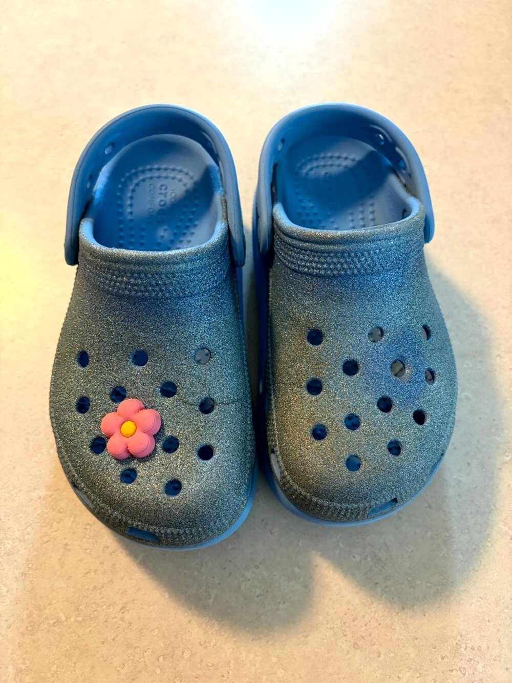 Crocs Kids Classic Glitter Clog Blue Sparkle Slip On Shoes Size C12